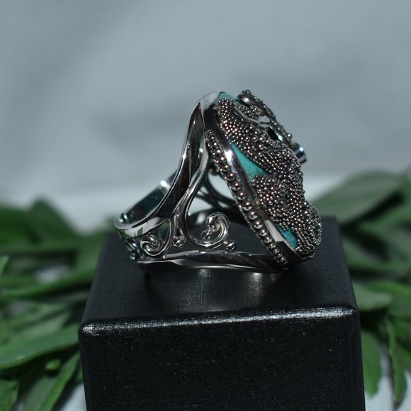 Sajen Silver Turquoise Seahorse Ring, Size 10 - Picture 4 of 8